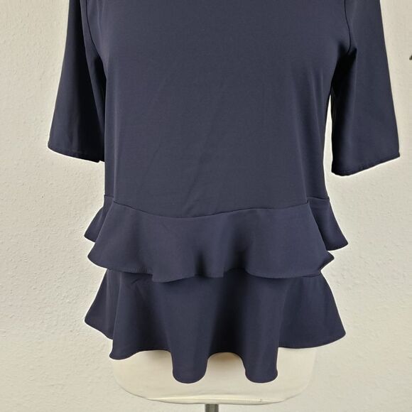 Ann Taylor heavy navy raffle hem blouse - Picture 8 of 8